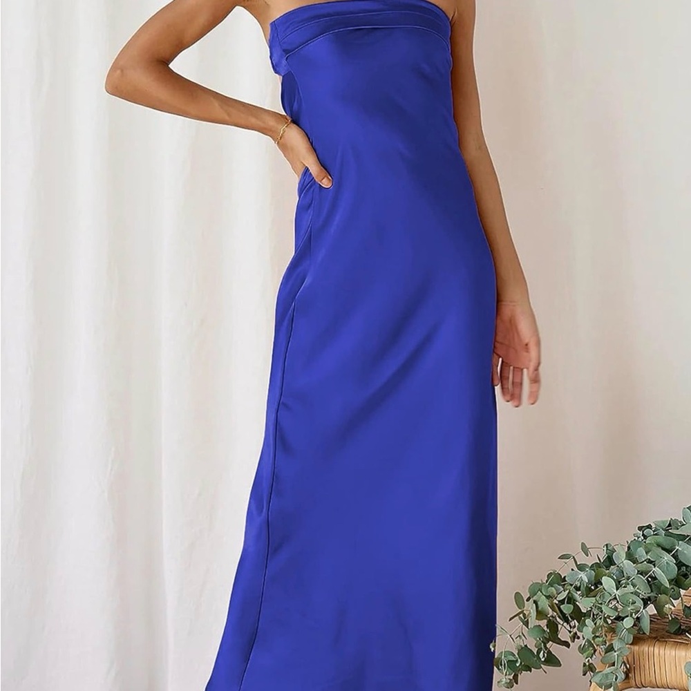Elegant Blue Strapless Dress XS